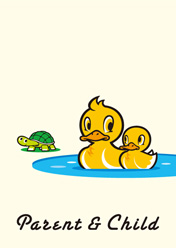 Family duck and turtle / アヒル の親子と亀
